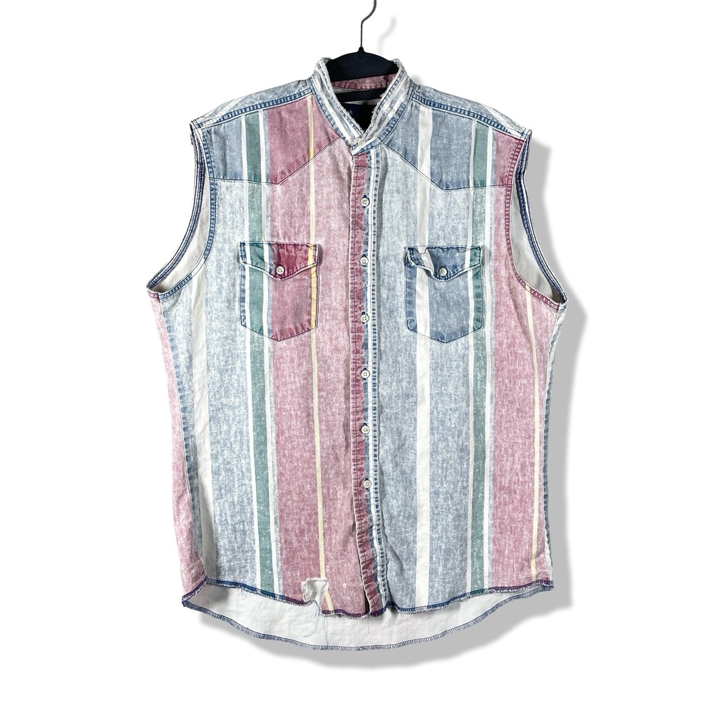 Wrangler Sleeveless Western Vest Mens L Multicolor Distressed Grunge Cowboy